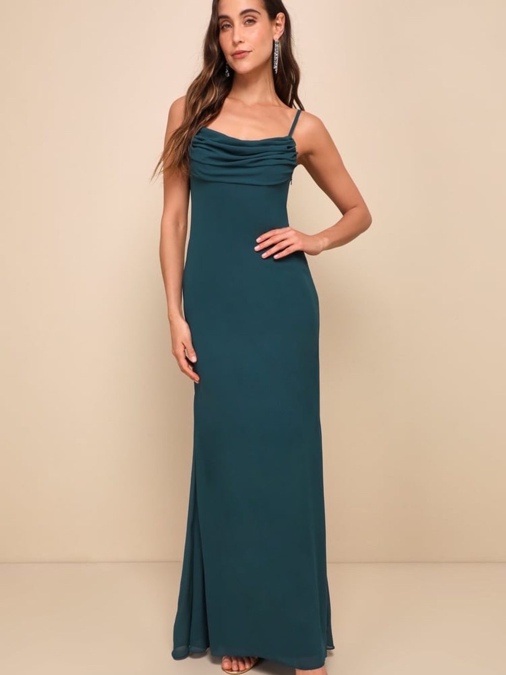 Lulus Captivated Emerald Green Cowl Neck Mermaid Maxi Dress Wedding Guest Sz 4